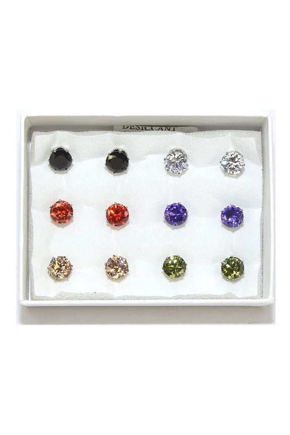 Women's 6 PC Colorful Solitaire Cubic Zirconia Earring Sets Boxed, Lot of 160