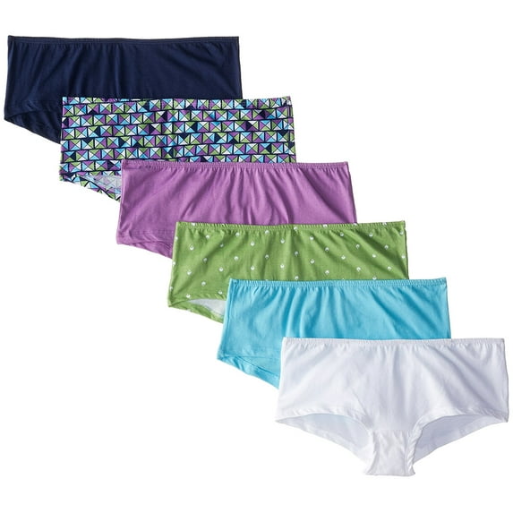 Women's 6 Pack Cotton Boyshort Panties, Assorted, 7