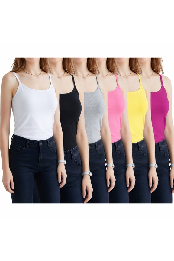 Women's 6 Pack High Stretch Camisole Tank Tops, Ultra Soft Sleeveless Basic Cami Undershirt, Slim Fit Breathable Layering Tank for Daily Wear, Loungewear, Light Workout