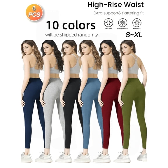 Women's 6 Pack High Waist Yoga Pants Stretchy Butt Lifting Fitness Leggings Soft Breathable Sports Pants Random 10 Colors