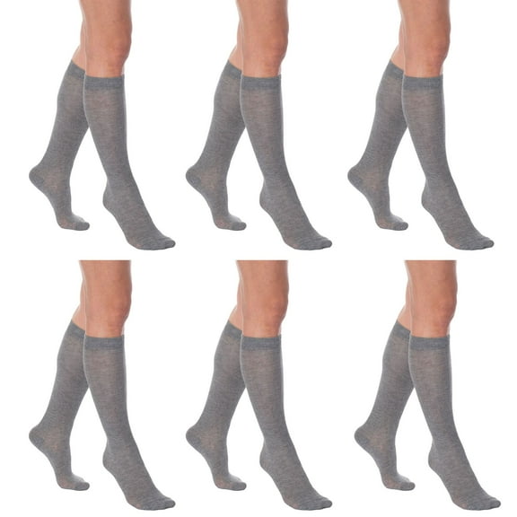 Women's 6-Pack Knee High Socks - Combed Cotton Blend, Over The Calf (20"), Fits US 9-11