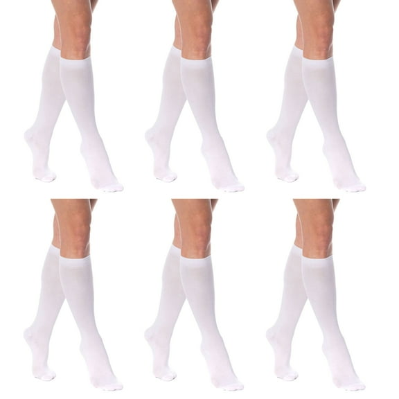 Women's 6-Pack Knee High Socks - Combed Cotton Blend, Over The Calf (20"), Fits US 9-11