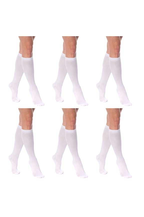 Women's 6-Pack Knee High Socks - Combed Cotton Blend, Over The Calf (20"), Fits US 9-11