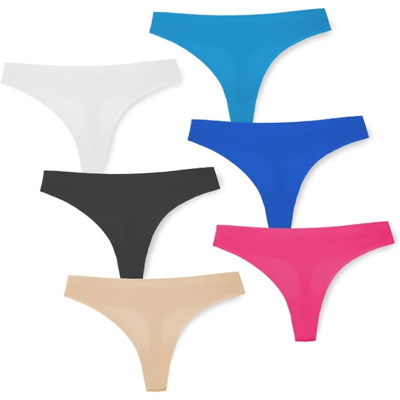 Women’s 6 Pack Seamless Basic Sexy Hot Invisible Underwear Panty Bikini Thong Panties Multipack Medium