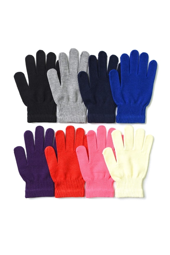 Women's 6-Pack Winter Polyester Magic Gloves, Assorted Solid Multi-Color, One Size