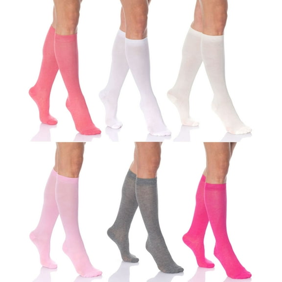 Women's 6-Pair Colorful Knee High Socks - Soft Combed Cotton, Over The Calf (20")
