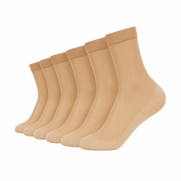 Women’s 6-Pack Sheer Ankle Socks with Cotton Sole, Non-Slip Grips, Reinforced Toe Beige