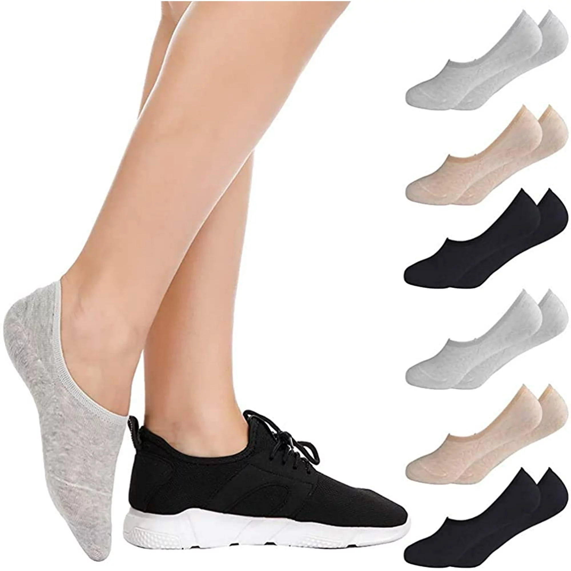 Women's 6 Pairs no show socks for women with Cushioned Invisible Liner ,non  slip Sock for women size 5-8