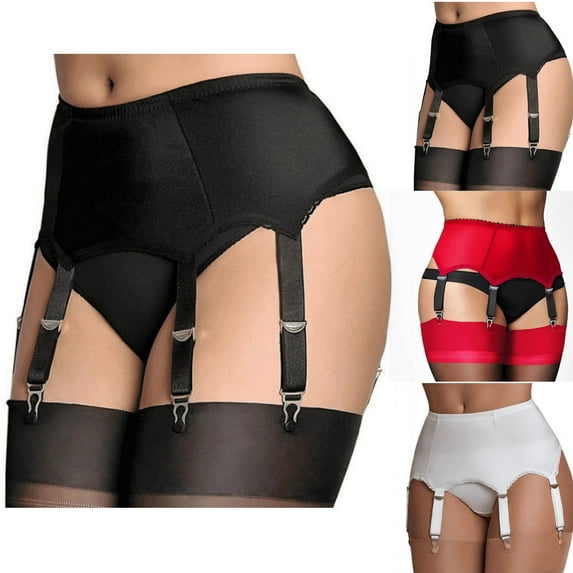 Women's 6-Strap Lace Garter Belt - Adjustable Metal Clip Suspender for Thigh High Stockings, Elastic Waistband for Bridal, Lingerie