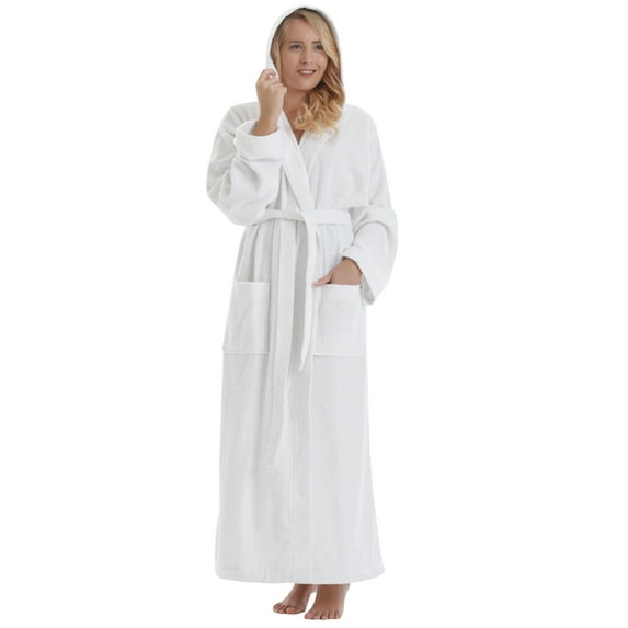 Women's 6 Tracks Stitching Full Length Hooded Turkish Cotton Bathrobe