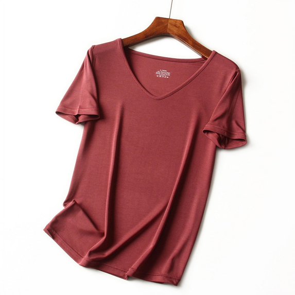 Women's 60S Lenzing Modal V-neck Short-Sleeved Fashion Stretch Bottoming T-Shirt