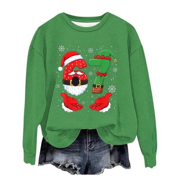 Women's 67 Graphic Crewneck Sweatshirts Casual Loose Long Sleeve Pullover Tops