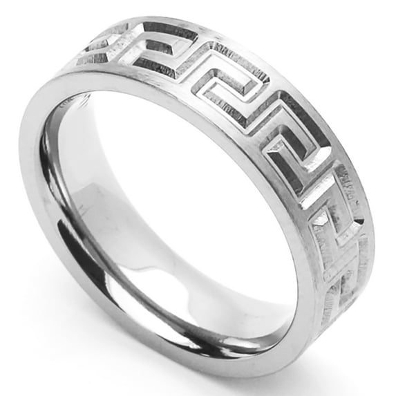 Women's 6MM Comfort Fit Stainless Steel Wedding Band Greek Key Ring (Size 6 to 14) Size 8.5