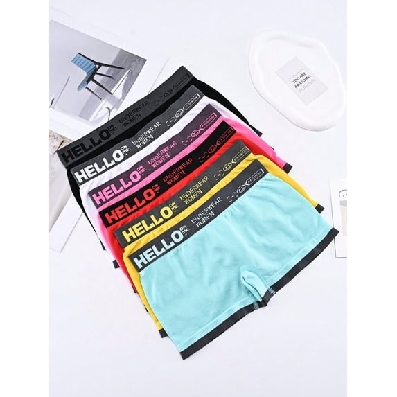 Women's 6pcs High Elasticity Boxer Briefs With Letter Printed Design