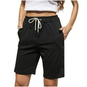 DEHOLIFER Women's 7"/ 10" Bermuda Shorts Long Comfy Cotton Sweat Shorts Summer Knee Length Lounge Shorts with Pockets