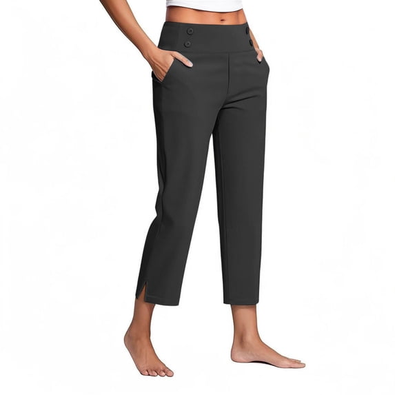 Women's 7/8 Length Pants with Pockets High Waisted Stretch Ankle Pants Golf Casual Travel Athletic Work, Black|7/8th L