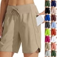thumbnail image 1 of Women's 7" Athletic Running Long Shorts Workout Hiking Shorts Quick Dry High Waisted Active Zipper Pocket(Khaki,XL）, 1 of 7