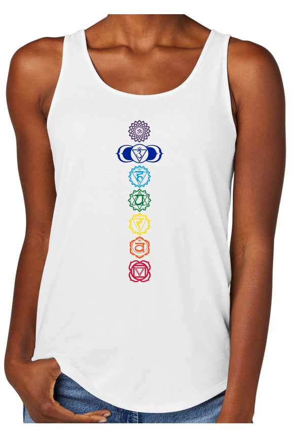 Women's 7 Colored Chakras Moisture-Wicking Relaxed Yoga Tank Top, 3XL White