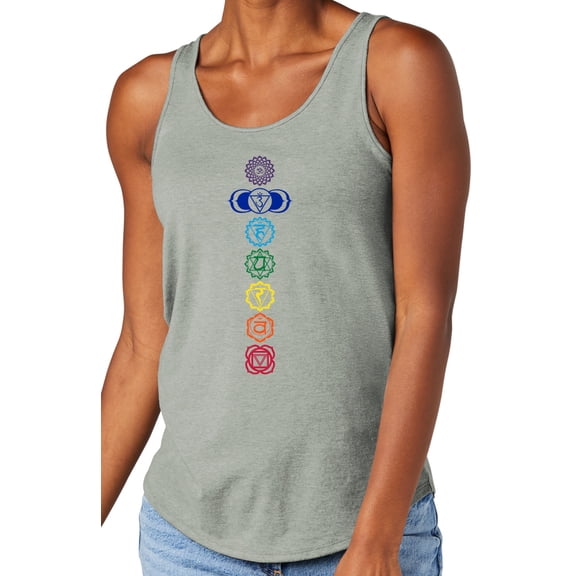 Women's 7 Colored Chakras Moisture-Wicking Relaxed Yoga Tank Top, Extra-Small Heathered Grey