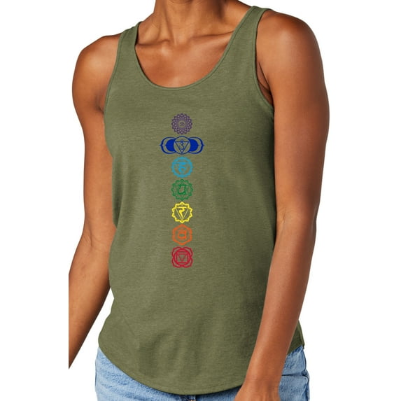 Women's 7 Colored Chakras Moisture-Wicking Relaxed Yoga Tank Top, Extra-Small Military Green