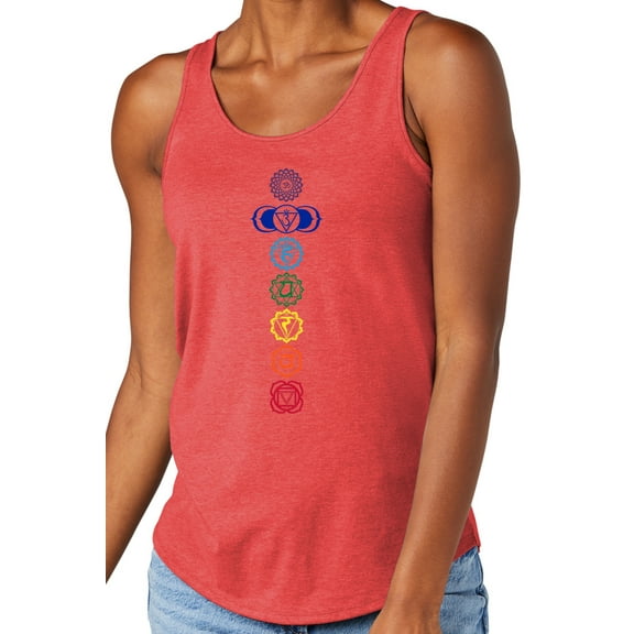 Women's 7 Colored Chakras Moisture-Wicking Relaxed Yoga Tank Top, Extra-Small Red Frost