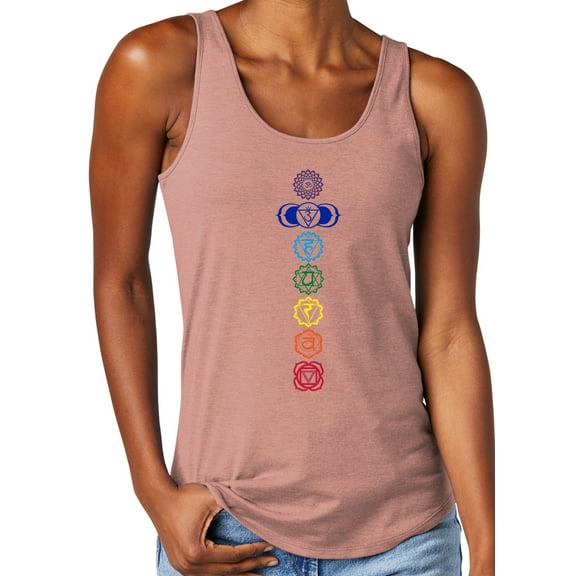 Women's 7 Colored Chakras Moisture-Wicking Relaxed Yoga Tank Top, Large Blush Frost