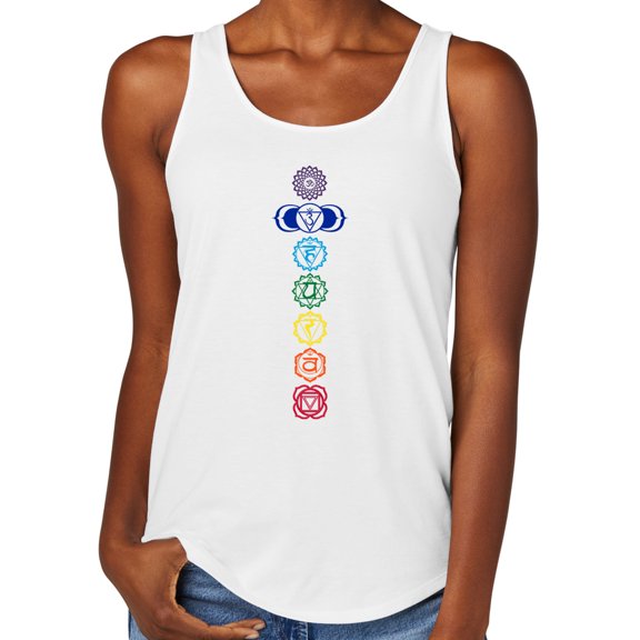 Women's 7 Colored Chakras Moisture-Wicking Relaxed Yoga Tank Top, Small White