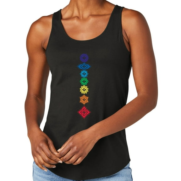 Women's 7 Floral Chakras Moisture-Wicking Relaxed Yoga Tank Top, 2XL Black