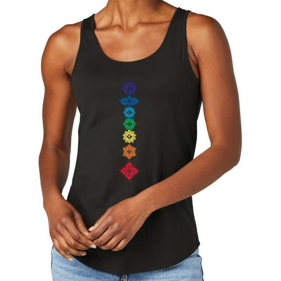 Women's 7 Floral Chakras Moisture-Wicking Relaxed Yoga Tank Top, Large Black