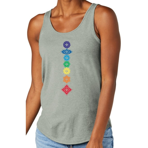 Women's 7 Floral Chakras Moisture-Wicking Relaxed Yoga Tank Top, Small Heathered Grey