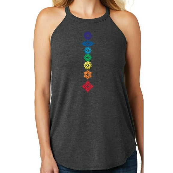 Women's 7 Floral Chakras Yoga Tank Top, XL Black