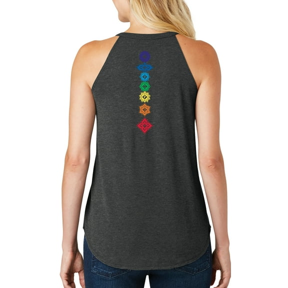 Women's 7 Floral Chakras Yoga Tank Top (back print), Large Black