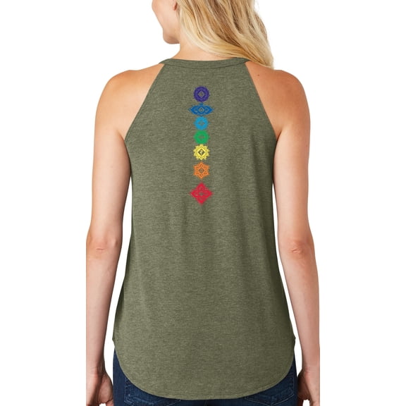 Women's 7 Floral Chakras Yoga Tank Top (back print), Medium Military Green