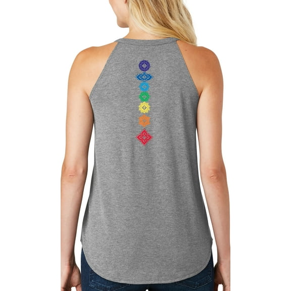 Women's 7 Floral Chakras Yoga Tank Top (back print), Small White