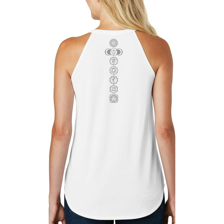 Women's 7 Grey Chakras Yoga Tank Top (back print), Small White
