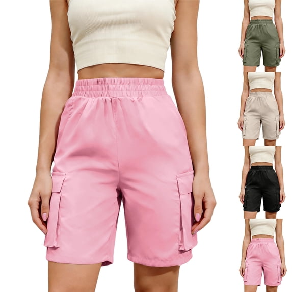 Women's 7'' Hiking Shorts Lightweight Athletic Golf Cargo Shorts with Zipper Pockets Quick Dry Summer Pink M