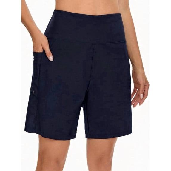 Women's 6.9" Swim Board Shorts, High Waisted with Liner & Pockets, Quick Dry