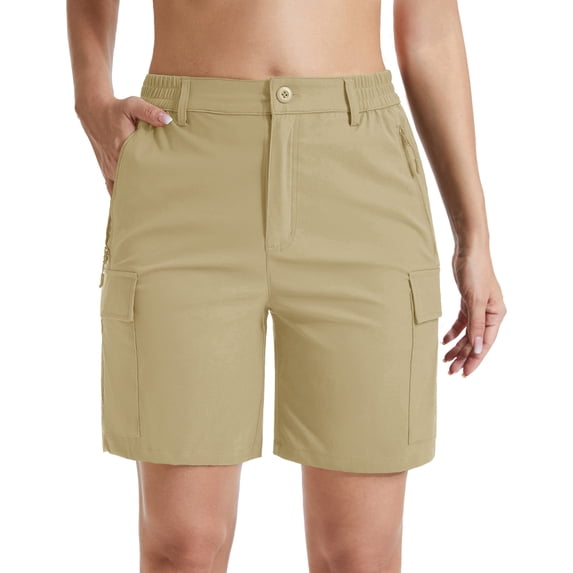 Women's 7" Quick Dry Hiking Cargo Shorts Water-resistant Lightweight Golf Athlectic Casual Shorts with 5 Pockets Khaki 2XL