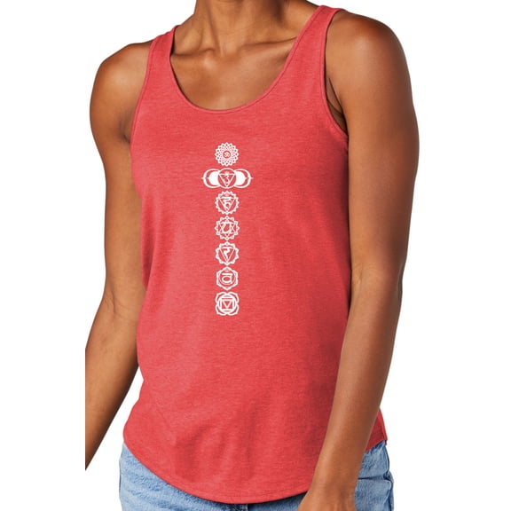 Women's 7 White Chakras Moisture-Wicking Relaxed Yoga Tank Top, 2XL Red Frost
