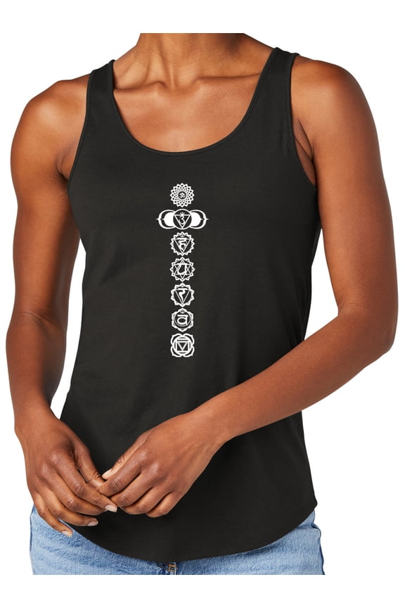 Women's 7 White Chakras Moisture-Wicking Relaxed Yoga Tank Top, Extra-Small Black