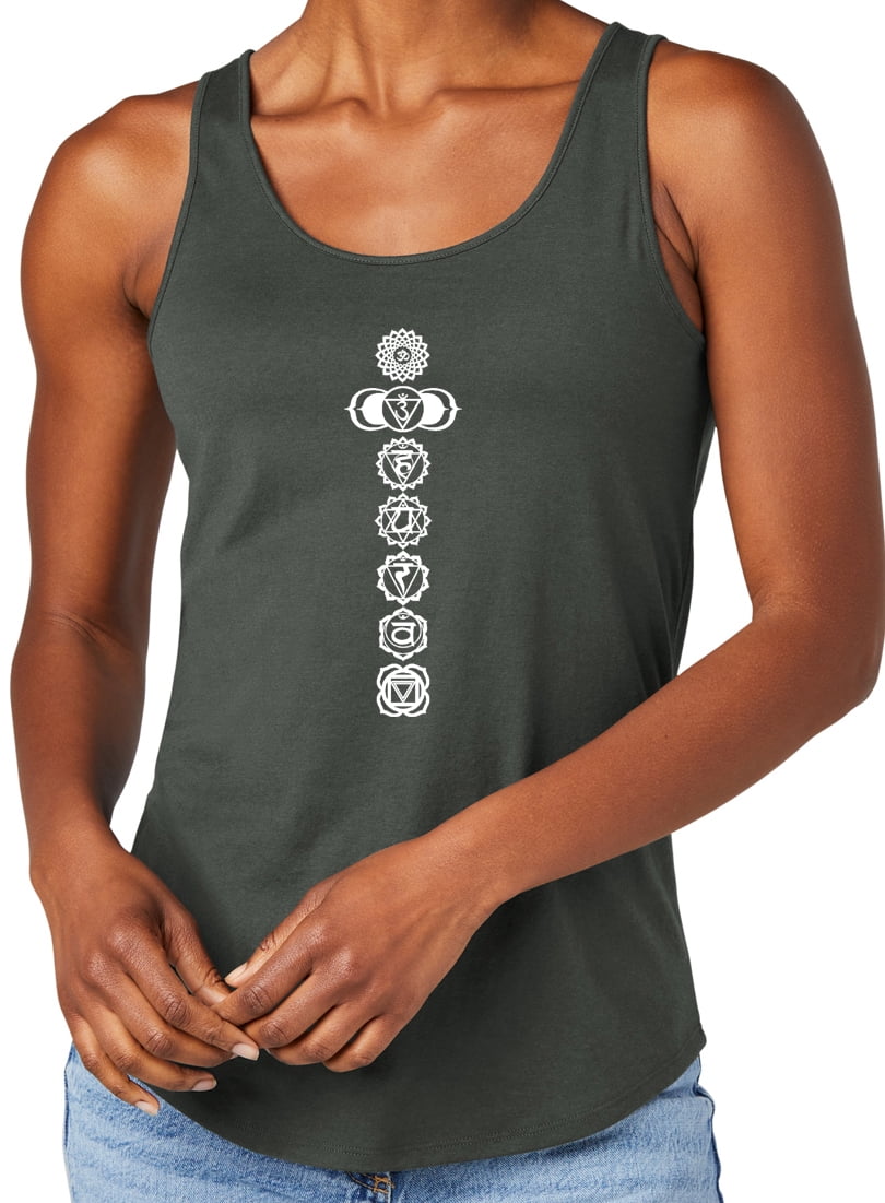 Women's 7 White Chakras Moisture-Wicking Relaxed Yoga Tank Top, Extra-Small  Deepest Grey