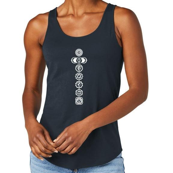 Women's 7 White Chakras Moisture-Wicking Relaxed Yoga Tank Top, Extra-Small New Navy