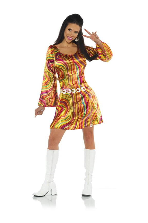 Women's 70s Ace Disco Diva Rainbow Swirls Mini Dress Costume