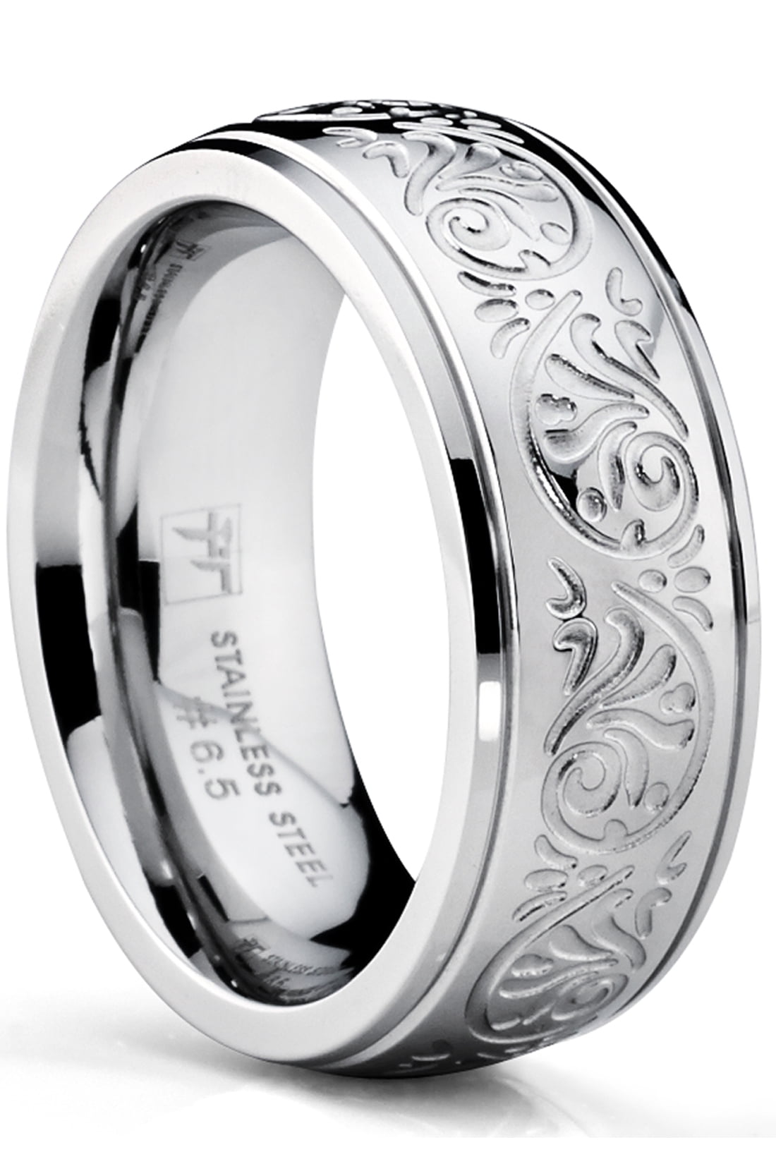 Women's 7MM Stainless Steel Ring Engraved Florentine Design Sz 4