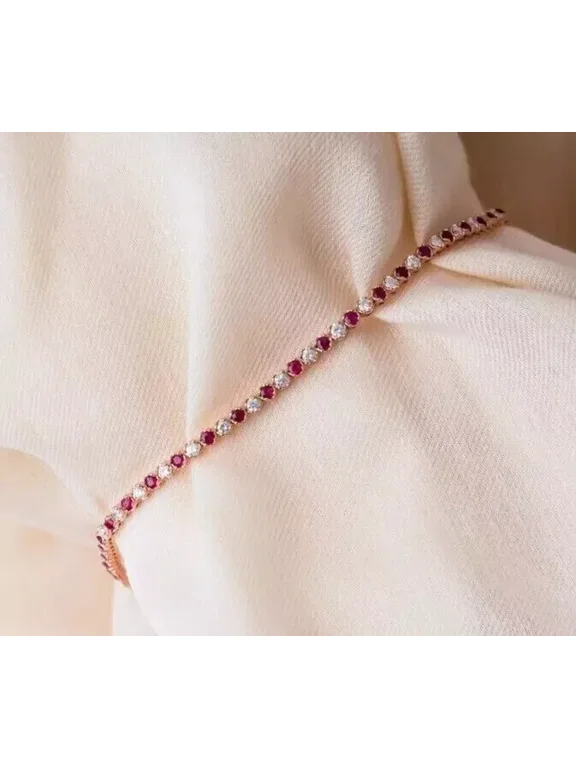 Women's 7ct Round Simulated Pink Ruby Tennis Bracelet | 14K White Gold Plated