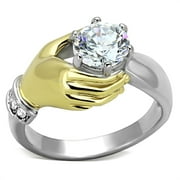 Women's 7x7mm Round Cut CZ in the Hand Two Tone Gold Stainless Steel Wedding Ring - Size 6
