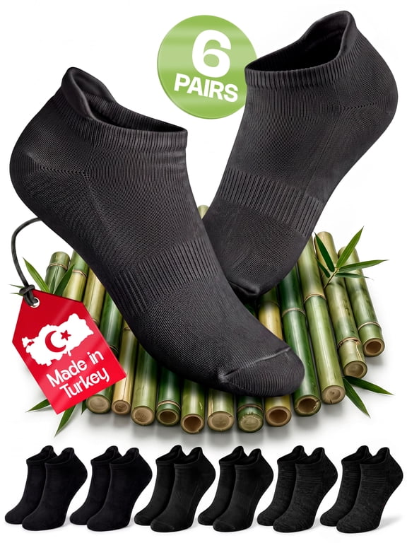 Women’s 6 Pack Bamboo Ankle Socks - Ultra Soft - Low Cut Socks with Semi Cushioned Sole 6 Pairs Black 5-8