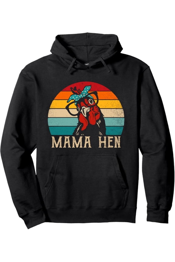Women's 80s Retro Chicken Mom Hoodie - Funny Mama Hen & Chicks Pullover Sweatshirt with Vintage Bantam Rooster Graphic, Cozy Fall Winter Casual Wear, Bachelorette Party Outfit, Themed Costume Accesso