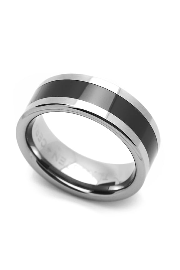 Women's 8MM Comfort Fit Tungsten Carbide Wedding Band Black Stripe Center Flat Ring (9 to 14), 9