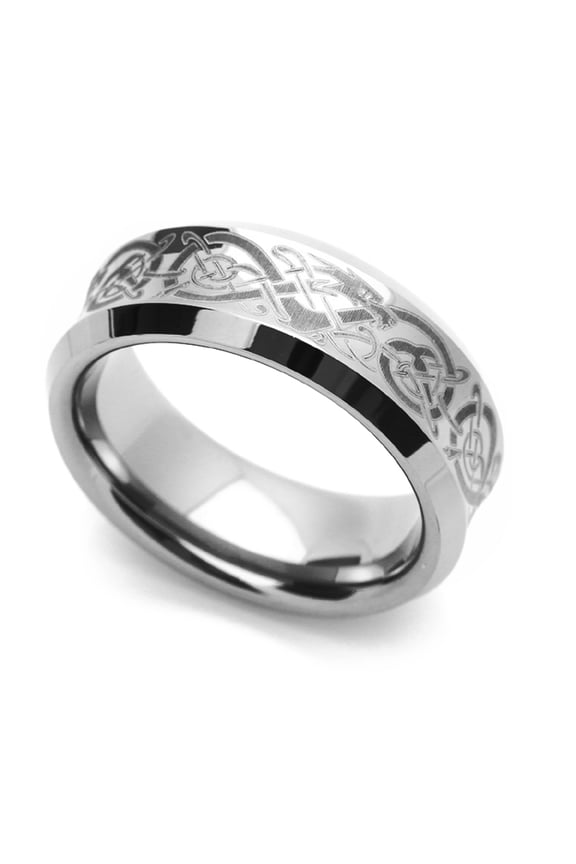 Women's 8MM Comfort Fit Tungsten Carbide Wedding Band Celtic Dragon Engraved Concaved Ring (7 to 14), 14